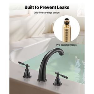 Rubinetto per vasca Romana a 3 fori con cascata e collo d'oca, set rubinetteria da bagno con 2 maniglie, montaggio su piano, per vasca e doccia - Product Image 5