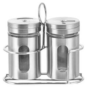 Stainless Steel and Glass Salt Pepper <b>Shaker</b> Set with Wire Rack Holder Clear Seasoning Dispenser <b>Bottle</b> Set for Dining Table - Product Image 5