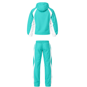 Aqua <b>White</b> Hooded <b>Tracksuit</b> Set Full Zip Jacket Matching Pants Custom Team Training Athletic Sportswear Two Piece Uniform - Product Image 2