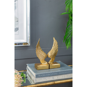 Serre-livres décoratifs en métal en forme d'ailes d'ange dorées, support de livres sculptural en forme de plumes, décoration d'étagère pour la maison, la bibliothèque ou le bureau - Product Image 4