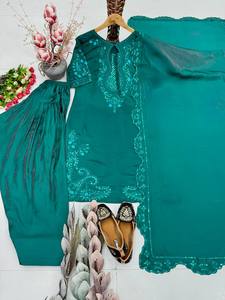 Premium Roman Glass Embroidered Palazzo <b>Suit</b> Set with <b>Fancy</b> Cut Work & Faux Georgette Dupatta - Product Image 6