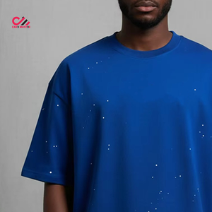 Ensemble T-shirt et short pour homme, imprimé à pois bleus, décontracté, été, coton, coupe ample, respirant, tricoté - Product Image 2