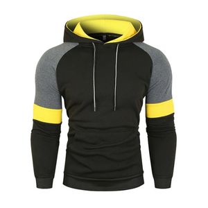 Men's Color Blocking Hooded Sweatshirt <b>Raglan</b> Sleeve Slim Fit Casual Autumn Wear Black Gray Yellow Hoodie - Product Image 1