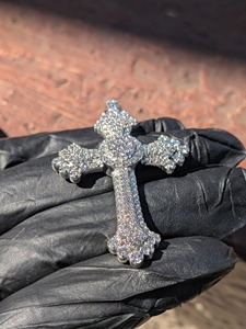 Pendentif Croix en Moissanite Argent 925 avec Micro-Incrustations de Strass en Cristal, Breloque Religieuse, Bijou Unisexe Tendance - Product Image 5