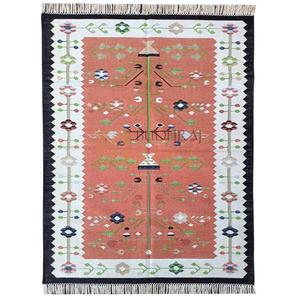 Alfombra tradicional de algodón Kilim Dhurrie, textura de tejido plano para salas de estar animadas y pasillos, alfombras y juegos - Product Image 2