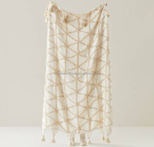 Manta de invierno Jacquard de algodón 100%, manta tejida bordada con mechones para decoración del hogar, sala de estar, venta al por mayor - Product Image 4