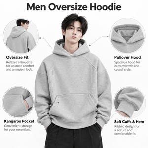 <b>Men</b> Fleece <b>Oversize</b> <b>Hoodie</b> Offers Warm Fabric Relaxed Comfort And Durable Construction <b>For</b> Winter Leisure And Outdoor Wear - Product Image 6