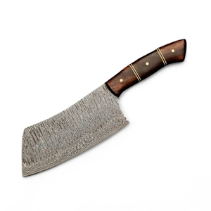 Cuchillo de Chef Burraq Hecho a Mano de Acero al Carbono de Grado Industrial, Multifuncional, con Patrón de Gota de Lluvia, Mango de Madera y Funda de Cuero - Product Image 1