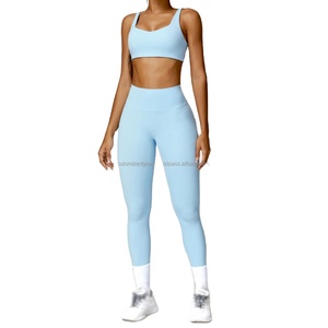 Women's Gym Sports Suit Long Sleeve Fitness Bra <b>Crop</b> Top Workout Clothes 2pcs Athletic Wear <b>Legging</b> Sportswear Yoga Set - Product Image 3