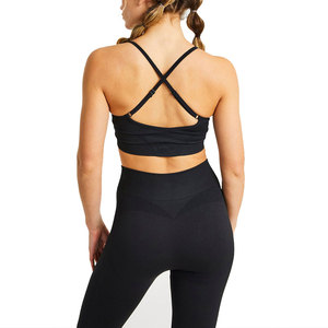 Ensemble de yoga sans couture pour femmes, noir, legging taille haute, crop top dos nageur, tenue de sport 2 pièces longue, vêtements de fitness Pakistan - Product Image 5