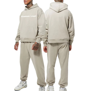 Factory Heavy Fleece Full Length No <b>Strings</b> Hooded Hoodies Custom Logo Tracksuits for Men <b>Elastic</b> Waist Spandex/Cotton Work - Product Image 2