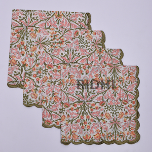 Servilletas de Algodón con Estampado Floral Rosa Salmón, Hechas a Mano en India por Ridhi, con Bordado, Reutilizables para Bodas, Restaurantes y Hoteles - Product Image 2