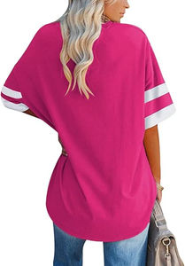 เสื้อยืดโอเวอร์ไซส์ผู้หญิง แขนสั้น สีแดงกุหลาบ คอกลม ทรงปกติ ระบายอากาศได้ดี ผ้าถัก ตกแต่งลายพิมพ์ลำลอง สไตล์ฤดูร้อน - Product Image 2