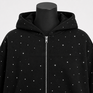 Custom Wholesale <b>Black</b> Rhinestone <b>Zip</b> <b>Up</b> <b>Hoodie</b> OEM ODM Streetwear Manufacturer Supplier - Product Image 6
