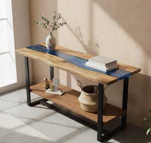 Mesa Consola de Epoxi Ocean Stream con Estante de Almacenamiento, Mueble de Entrada Rectangular Duradero de Madera con Borde Natural Hecho a Mano, Acento Moderno - Product Image 6