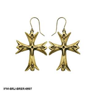 Pendientes Colgantes Barrocos de Latón Antiguo Hechos a Mano con Diseño Cristiano de Cruz, Joyería Arquitectónica Vintage para Mujer, Uso Ceremonial - Product Image 5