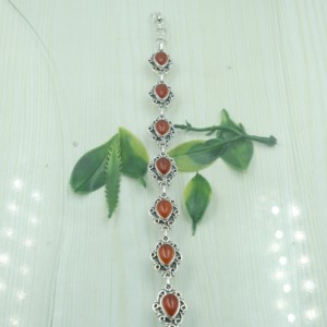 กำไลข้อมือคาร์เนเลียนทรงหยดน้ำธรรมชาติ เงินแท้ 925 ทำมือ วินเทจ ลายฉลุ  สำหรับผู้หญิง ของขวัญ เครื่องประดับสำหรับผู้หญิงและผู้ชาย - Product Image 6