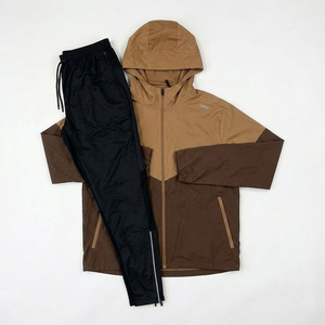High Quality Unisex Sportswear Set Khaki Brown Hooded <b>Zip</b>-<b>Up</b> <b>Jacket</b> Pants Quick Dry Gym Running Tracksuit 2-Piece 100% Polyester - Product Image 1