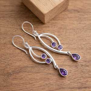 Handmade Peace Amethyst Dangle <b>Earrings</b> Sterling Silver Purple Gemstone Jewelry for Wedding Engagement Trendy Style Wholesale - Product Image 5