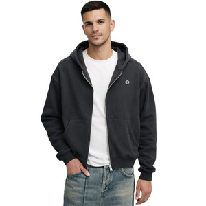 Sudaderas con capucha y cremallera para hombre, de algodón grueso, corte holgado, estilo urbano, diseño liso, con logo personalizado, venta al por mayor OEM - Product Image 4