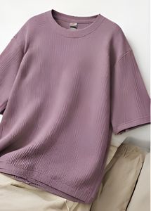 Camiseta de punto gofrado premium de 240 g/m², corte oversize, estilo urbano para hombre, logotipo personalizado, fabricación a granel - Product Image 5