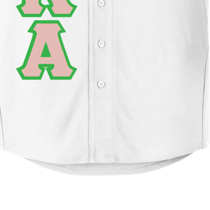 เสื้อเบสบอล AKA Crest สำหรับผู้หญิง ติดกระดุมด้านหน้า ปักตัวอักษร AKA สีขาว เขียว ชมพู แขนสั้น - Product Image 2