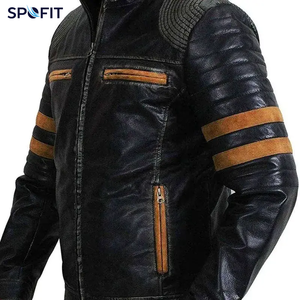 Custom Logo New Casual Vintage Genuine Leather Canvas Jacket Men Spring Outfit Design Motor Biker Front Pocket - Product Image 5