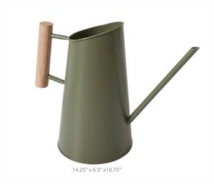 Regadera moderna de metal con mango de madera, color verde oliva, 14.25 x 6.5 x 10.75 pulgadas, herramienta de jardinería pequeña para riego en interiores y exteriores - Product Image 1