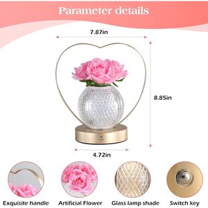Rechargeable Cordless <b>LED</b> Touch <b>Night</b> <b>Light</b> 3-Colour Infinitely Dimming Rose Flower Lamp Birthday Gift for Women - Product Image 3