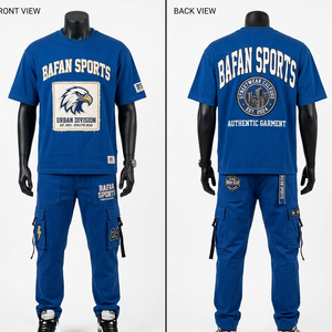 Camiseta Azul Rey de Algodón de Alta Calidad de 230 GSM con Pantalones Cargo, Conjunto de Ropa Urbana para Hombre con Logotipo Personalizado - Product Image 2