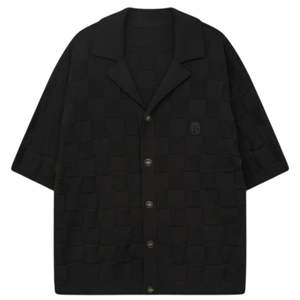 Chemise en tricot à carreaux pour homme, manches courtes, boutonnée, décontractée, été, tricot noir, OEM, vente en gros - Product Image 4