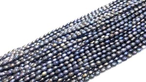 Perles de riz lisses en nacre noire naturelle 3x5mm, perles d'eau de qualité AAA, fil de perles en forme de riz, perles d'eau douce en vrac - Product Image 3