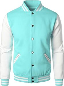 Veste de sport pour homme en turquoise et blanc, coupe classique, col rabattu, fermeture boutonnée, style décontracté, matière polyester, idéale pour l'automne - Product Image 2