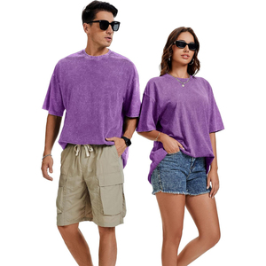 Camiseta Oversize de Algodón Morado Unisex de Manga Corta con Cuello Redondo, Estilo Casual Liso Teñido - Product Image 1