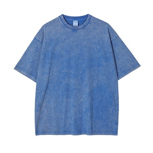 T-shirt d'été pour homme en jersey de coton épais, respirant, vintage, délavé à l'acide, coupe oversize à épaules tombantes, devant court, couleur unie - Product Image 3
