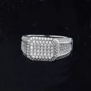 Men's Fancy Band <b>Ring</b> 925 Sterling Silver Prong Engagement Rhodium Plated Hip Hop <b>Iced</b> Cut Diamond Wedding Anniversary Gift - Product Image 5