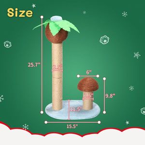 Cute 27.5in Coconut Palm Tree Cat Scratcher Indoor Cat Tree with Natural Sisal Posts & Dangling Balls - Product Image 6