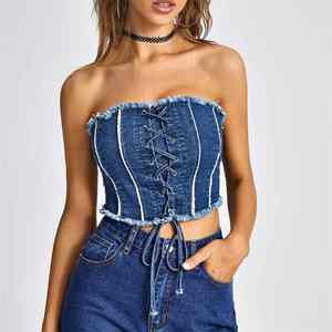 Top de Mezclilla Halterneck Azul Claro de Verano para Mujer, Sexy, Transpirable, Ecológico, de la Mejor Calidad - Product Image 3