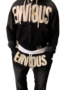 100% algodón de alta calidad francés Terry bordado pantalones de chándal y Sudadera con capucha Jogger Set Zip up Acid Wash Sun Faded chándal para hombres - Product Image 1