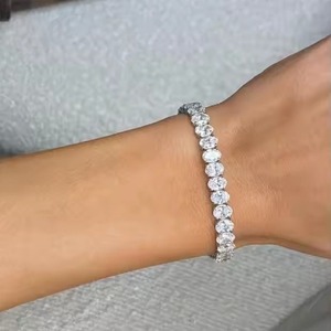 Customized Round Shape Moissanite Oval Diamond Bracelet Bezel Setting 18K WhiteGold Diamond Bracelet for Both <b>Men</b> and Women - Product Image 1