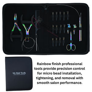 Kit de pinces professionnelles pour extensions capillaires arc-en-ciel avec outil de sertissage pour micro-anneaux, dissolvant d'anneaux nano, enfile-fils et peigne à queue de rat - Product Image 6