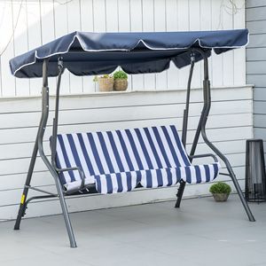 Stripe-Patterned Porch <b>Swing</b> with Canopy Cushioned Metal <b>Frame</b> for Backyard Patio Use - Product Image 2