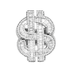 Prix de gros Bague pour homme style punk hip-hop avec signe du dollar en moissanite, plaqué or 14 carats, certifiée GRA, pour les amateurs d'argent - Product Image 5