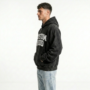 Sudadera con Capucha para Hombre Estilo Vintage, con Parche de Tela Personalizado y Bordado, Oversize, Estilo Urbano, de Forro Polar Grueso - Product Image 3