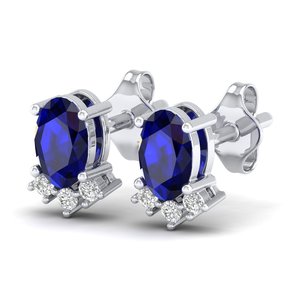 Boucles d'oreilles clous REYES de luxe en argent sterling 925 avec moissanite, saphir bleu classique taille ovale 1 carat, bijoux faits à la main - Product Image 5