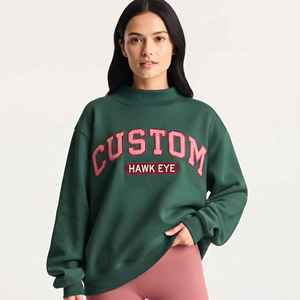 Custom Embroidered Streetwear Soft Cotton Mockneck Crewneck Pullover Sweater <b>Jumper</b> Fleece Oversized Women Mock Neck Sweatshirt - Product Image 1