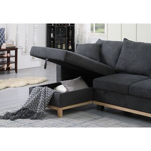 Divano Sezionale Reversibile Colton 214 cm Grigio Scuro Intrecciato con Chaise Longue Contenitore e Funzione Letto - Product Image 6
