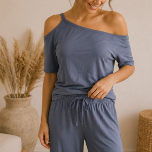 Ensemble de vêtements de détente pour femmes en polyester et rayonne, écologique, doux, confortable, respirant, anti-boulochage, pour la maison - Product Image 6
