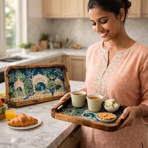 Modern Design Wooden Serving <b>Tray</b> for Snacks <b>Tea</b> Kitchen and Dining Serving Decor Dessert Serving <b>Tray</b> Available At Best Price - Product Image 6