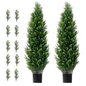 Set di 2 Alberi Artificiali di Cedro Topiario Alti 48 Pollici, Pino Finto in Plastica con Foglie Extra, Piante Sempreverdi Finte in Vaso - Product Image 1